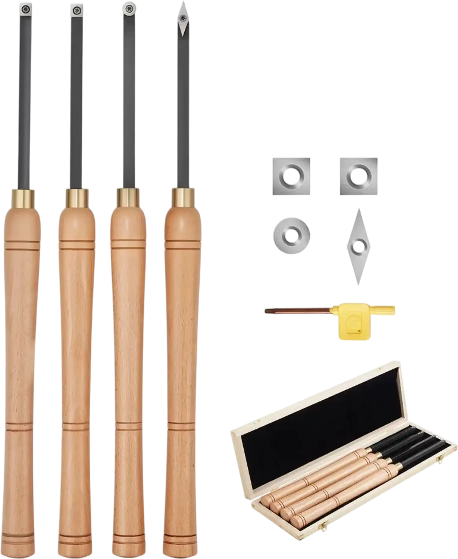 Vevor Wood Lathe Turning Tool Set 4-Piece Carbide Insert Chisels with Wooden Box New