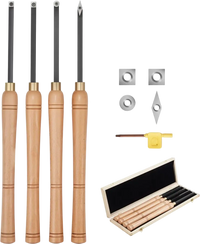 VEVOR Wood Lathe Turning Tool Set, 4PCS, Lathe Roughing Finishing and Detailing Hollow Tool with Wooden Handle, Diamond Round Square Carbide Inserts, Wooden Box, for Beginners Hobbyists Professionals