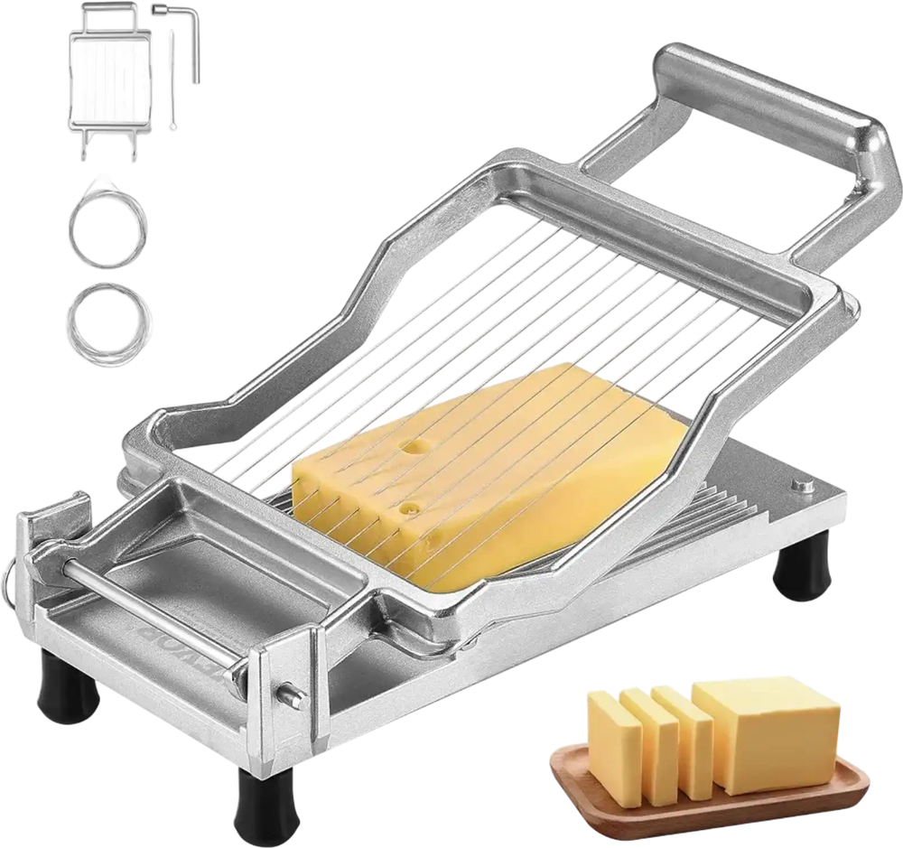 VEVOR Cheese Cutter with Wire, 0.39" & 0.78" Cheeser Butter Cutting Blade, Detachable Cheese Slicer Wire, Aluminum Alloy Commercial Cheese Slicer with 316 Stainless Steel Knife Wire, Kitchen Cooking