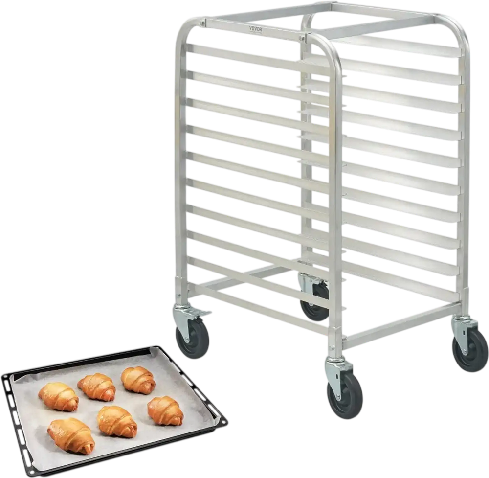 VEVOR Bun Pan Rack, 10-Tier Commercial Bakery Racks with Brake Wheels, Aluminum Racking Trolley Storage for Half & Full Sheet, Speed Rack For Kitchen Home, Bread Baking Equipment, 26"L x 20.3"W x 39"H