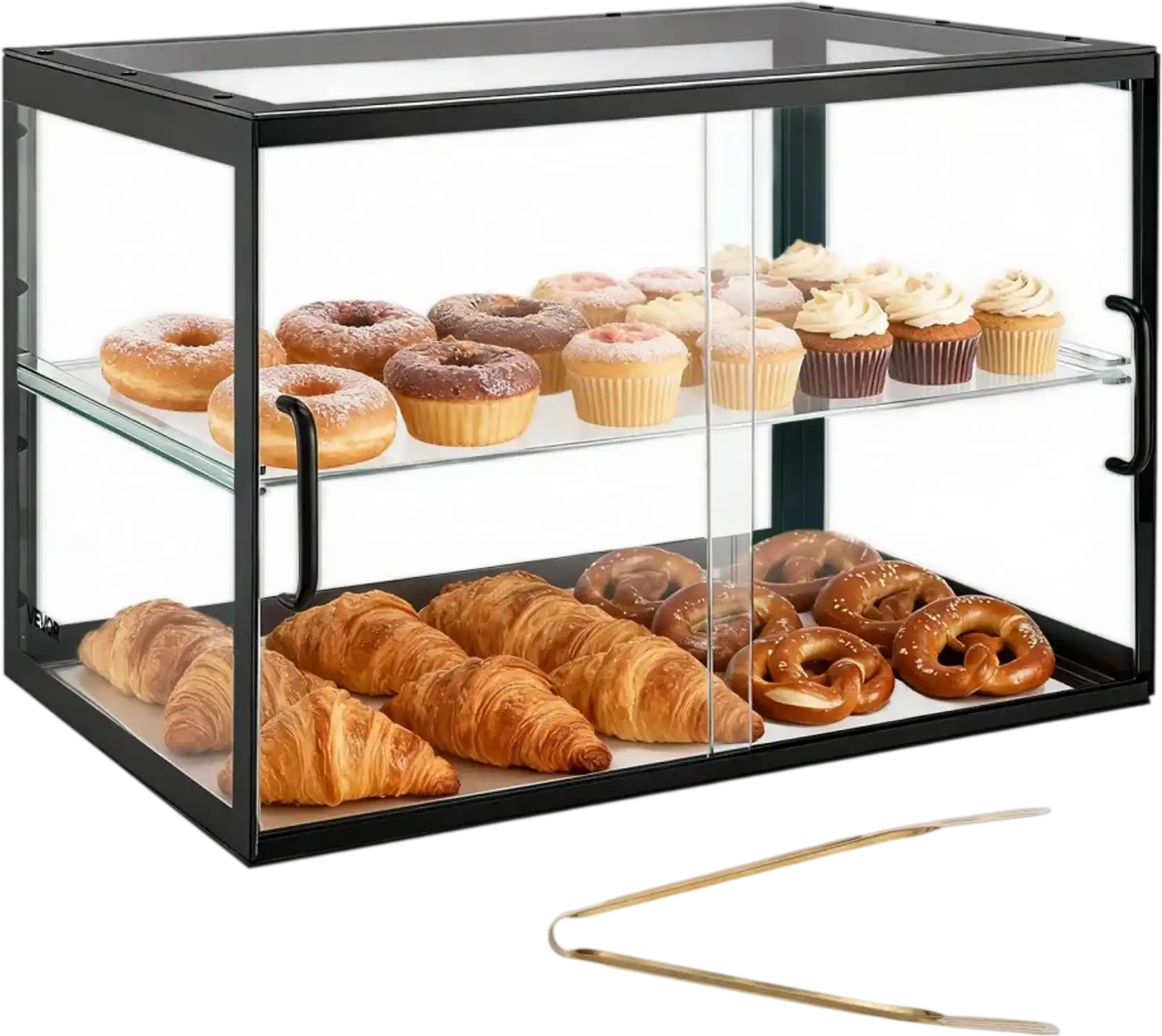 Vevor Bakery Display Case 2-Tier Commercial Countertop Pastry Case with Sliding Doors 21.7