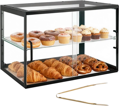 Vevor Bakery Display Case 2-Tier Commercial Countertop Pastry Case with Sliding Doors 21.7