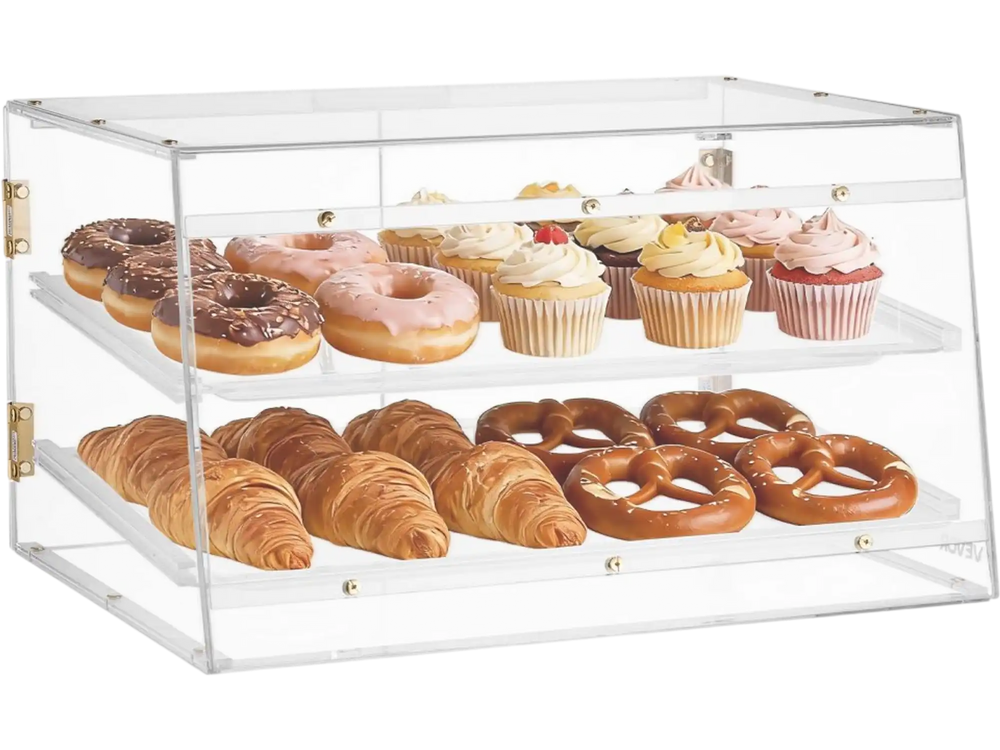 VEVOR Bakery Display Case, 2-Tier Commercial Countertop Pastry Display Case, Clear Acrylic Bread Box for Kitchen, Party Cake Cabinet with Magnetic Rear Door for Cookie Dessert Donut, 20.7"x15.7"x12"