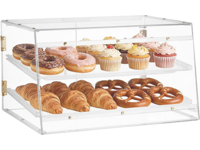 VEVOR Bakery Display Case, 2-Tier Commercial Countertop Pastry Display Case, Clear Acrylic Bread Box for Kitchen, Party Cake Cabinet with Magnetic Rear Door for Cookie Dessert Donut, 20.7