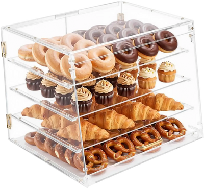 VEVOR Bakery Display Case, 4-Tier Commercial Countertop Pastry Display Case, Clear Acrylic Bread Box for Kitchen, Party Cake Cabinet with Magnetic Rear Door for Cookie Dessert Donut, 20.9