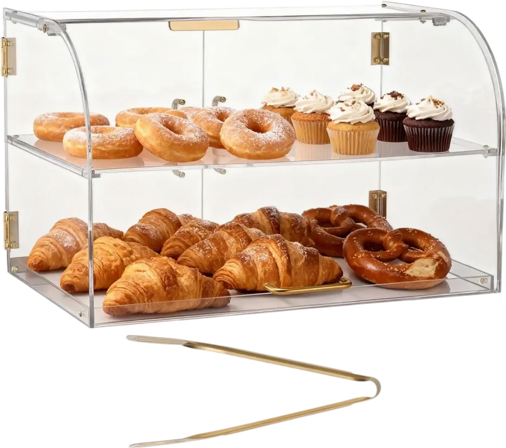 VEVOR Bakery Display Case, 2-Tier Commercial Countertop Pastry Display Case, Clear Acrylic Bread Box for Kitchen, Party Cake Cabinet with Magnetic Rear Door for Cookie Dessert Donut, 22" x 14" x 14"