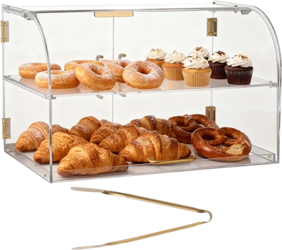 VEVOR Bakery Display Case, 2-Tier Commercial Countertop Pastry Display Case, Clear Acrylic Bread Box for Kitchen, Party Cake Cabinet with Magnetic Rear Door for Cookie Dessert Donut, 22