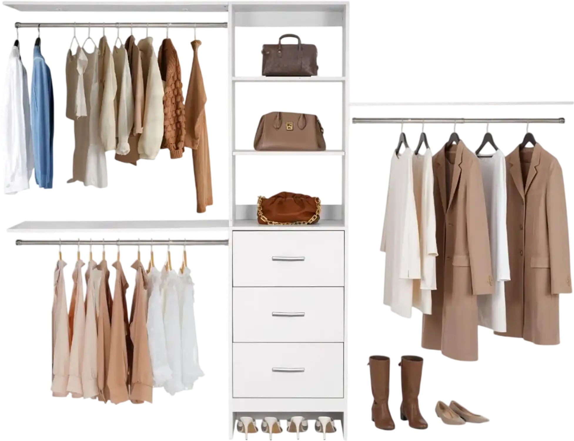 Vevor Closet System Adjustable Wood Organizer with 3 Drawers White New