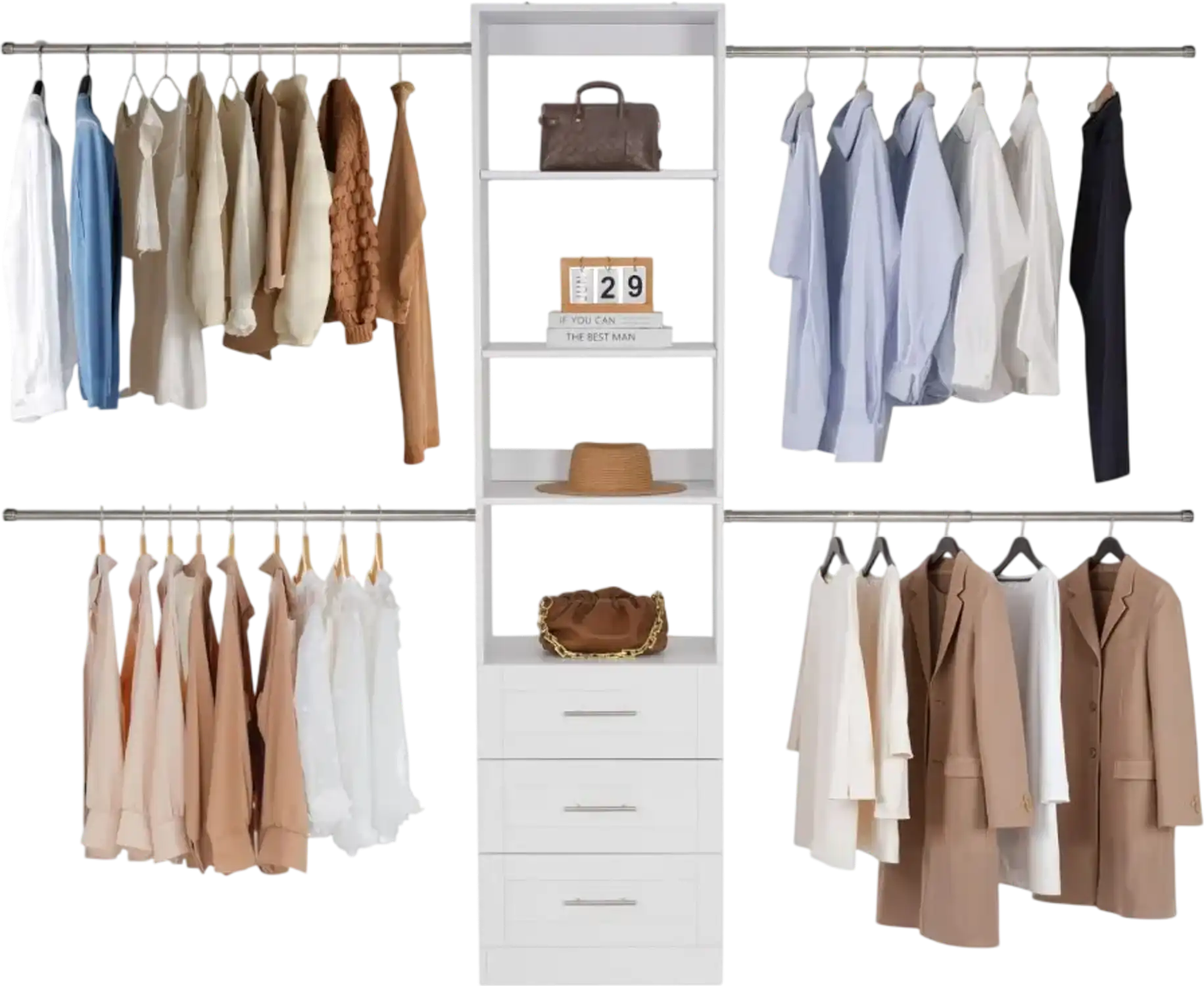 Vevor Closet System Adjustable Height Wooden Organizer with 3 Drawers White New