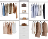 VEVOR Closet System with 3 Drawers, Adjustable Height Wooden Closet Organizers, Modern Walk-in Wardrobe Organization with 4 Retractable Clothes Hanger Rods, Freestanding Garment Rack Storage, White