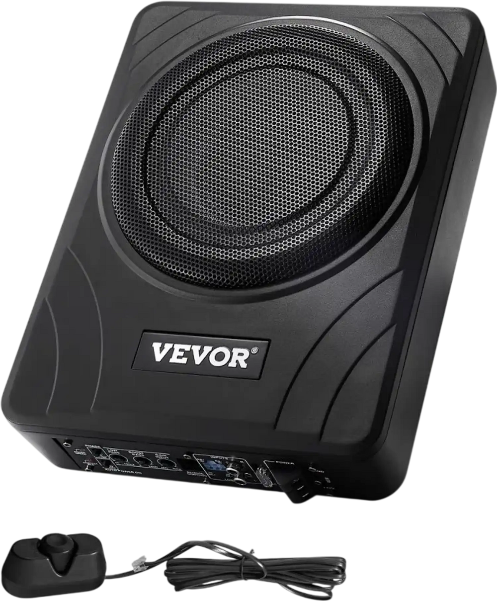 VEVOR 8" 300W Underseat Car Subwoofer, Slim Powered Car Subwoofers Under the Seat, Low Profile Audio Sub Built-in Amplifier, High/Low Level Input & Volume Controller for SUVs, Car, Truck, RV
