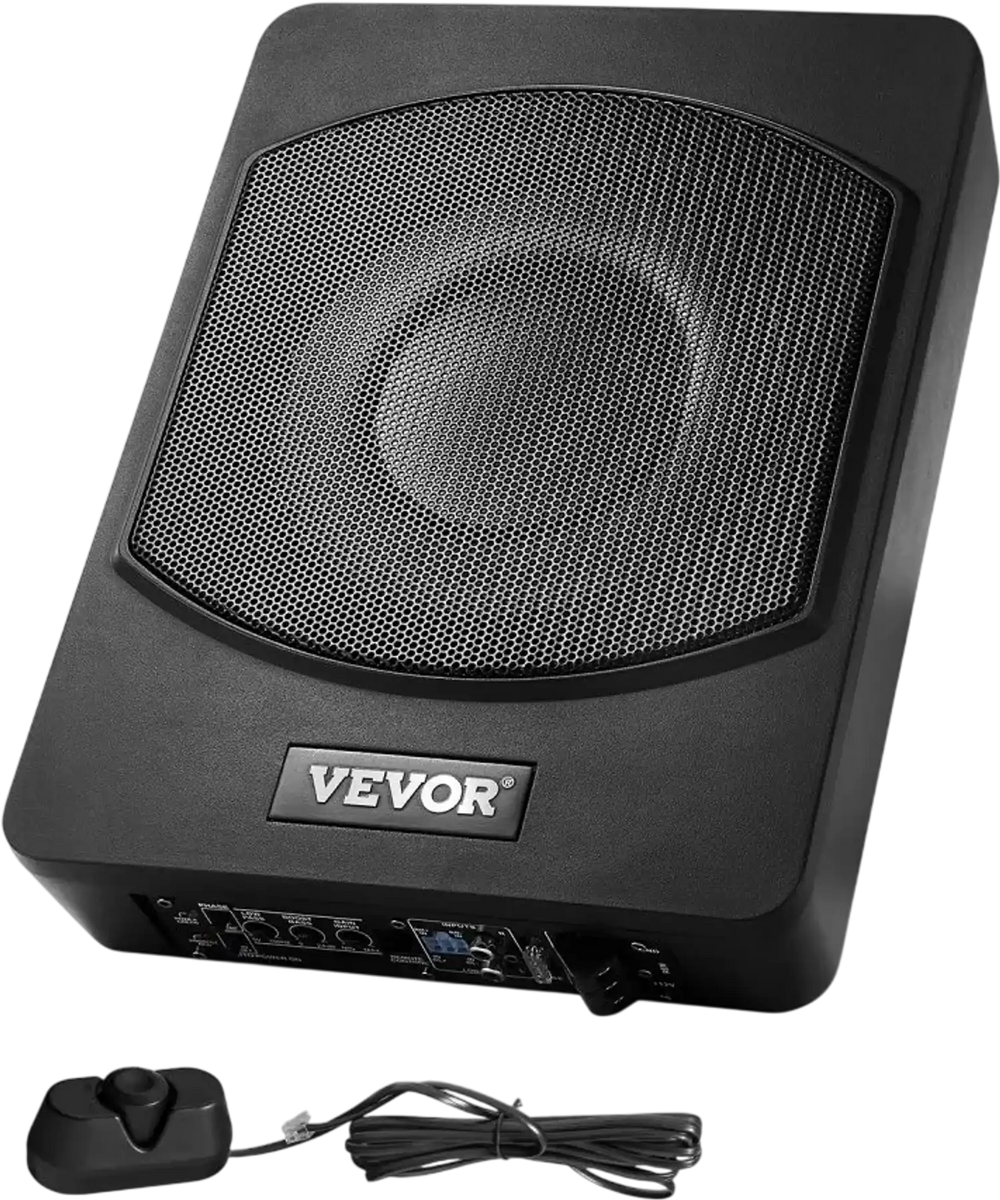 VEVOR 10" 240W Underseat Car Subwoofer, Slim Powered Car Subwoofers Under the Seat, Low Profile Audio Sub Built-in Amplifier, High/Low Level Input & Volume Controller for SUVs, Car, Truck, RV
