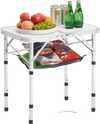 VEVOR Folding Camping Table, Adjustable Height Portable Side Tables, Aluminum MDF Beach Table with Mesh Layer, Carrying Handle, Lightweight Compact for Outdoor Picnic BBQ Cooking, 24x16in, Silver