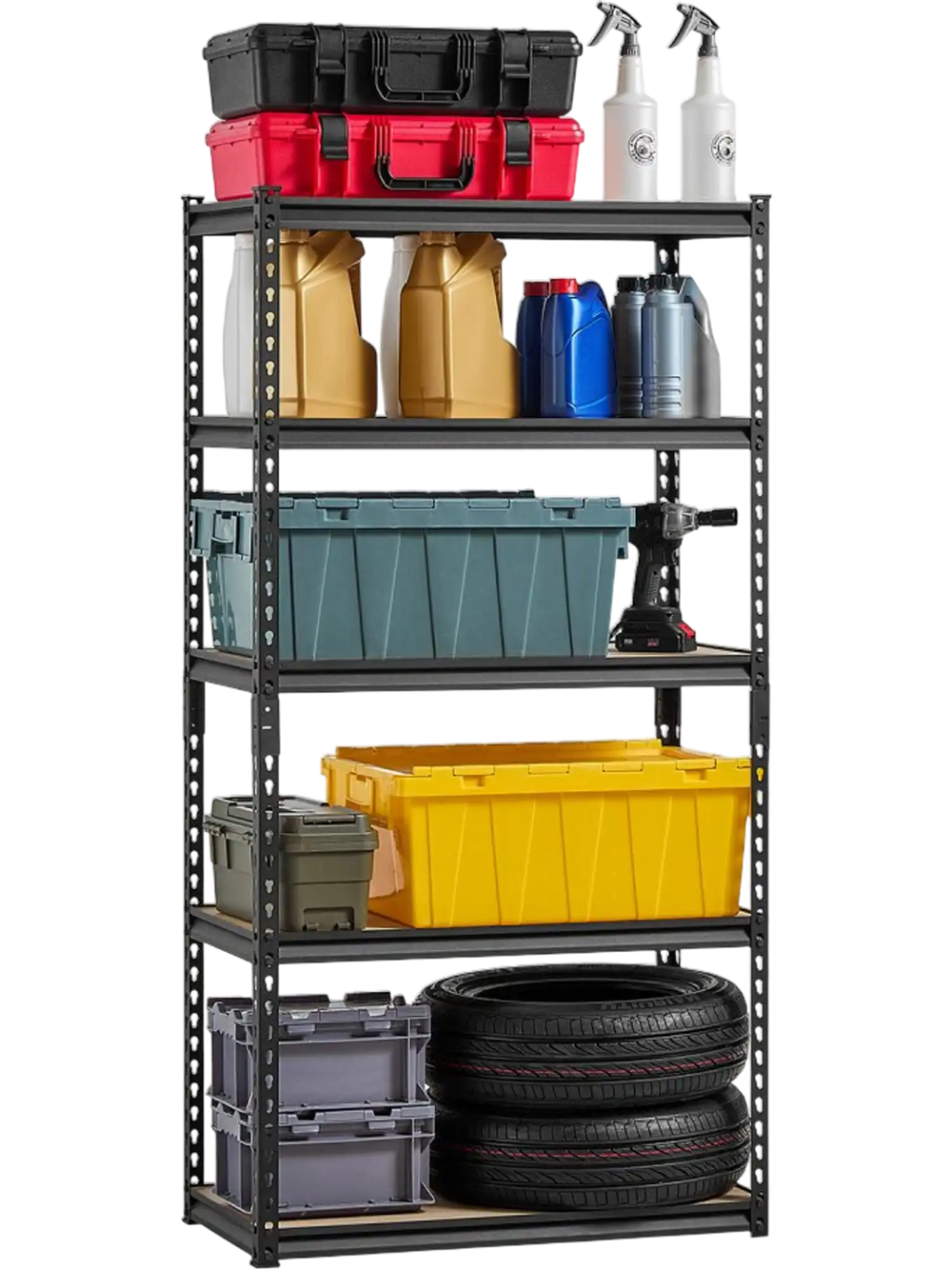 VEVOR Storage Shelves, 2000 lbs, 5 Tier Garage Storage Shelving, 16" D x 32" W x 62.8" H Adjustable Metal Shelves for Garage Shelves Utility Rack Shelf, Ideal for Kitchen, Warehouse, Basement, Black