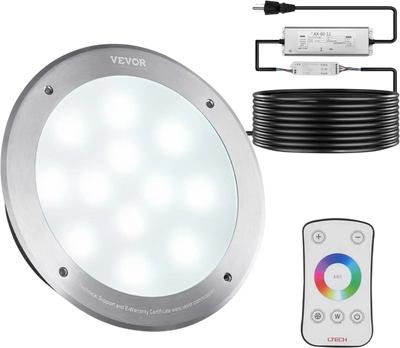 VEVOR 120V AC LED Pool Light, 10 Inch 40W, RGBW Color Changing Inground Swimming Pool Spa Light Underwater, with 50 FT Cord Remote Control, Fit for 10in Large Wet Niches, IP68 & Tested to UL Standards