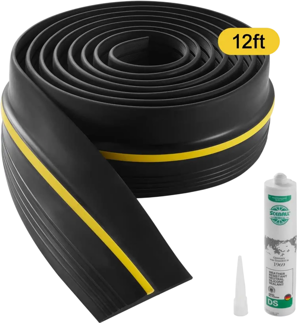 VEVOR Garage Door Threshold Seal Strip, 12 FT Universal Garage Door Floor Seal Strip with Adhesive, Garage Door Bottom Weatherproof Strip, Upgraded Thick PVC DIY Weather Stripping Replacement, Black