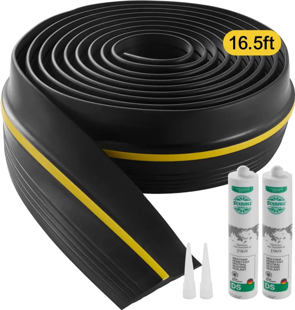 VEVOR Garage Door Threshold Seal Strip, 16.5 FT Universal Garage Door Floor Seal Strip with Adhesive, Garage Door Bottom Weatherproof Strip, Upgraded Thick PVC DIY Weather Stripping Replacement, Black