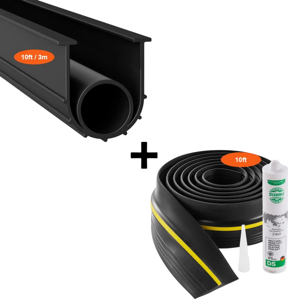 VEVOR Garage Door Threshold and Bottom Seals Kit, 10 FT U Shape+O Ring Universal Garage Door Bottom Seal Weatherstrip PVC, Combine with Weatherproof Garage Threshold Seal Strip with Adhesive, Black