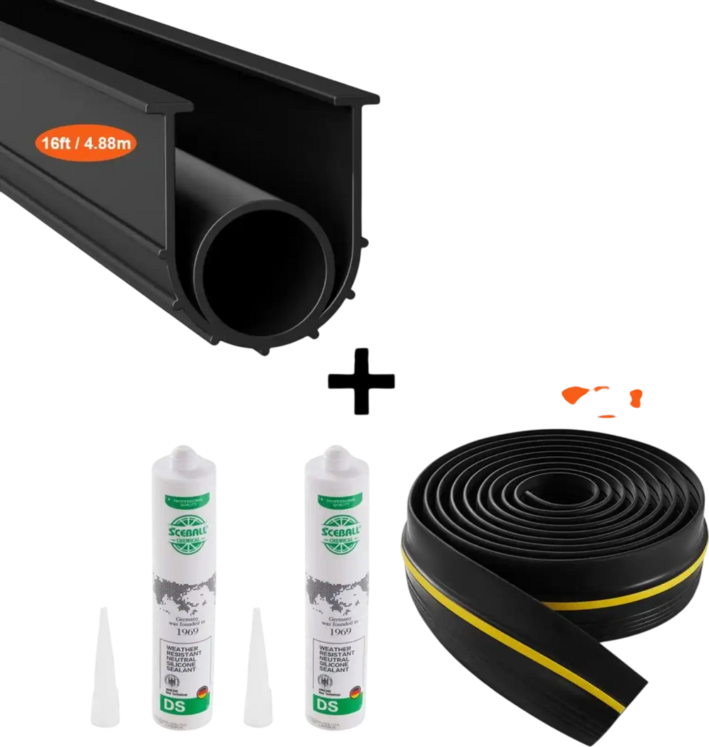VEVOR Garage Door Threshold and Bottom Seals Kit, 16 FT U Shape+O Ring Universal Garage Door Bottom Seal Weatherstrip PVC, Combine with Weatherproof Garage Threshold Seal Strip with Adhesive, Black