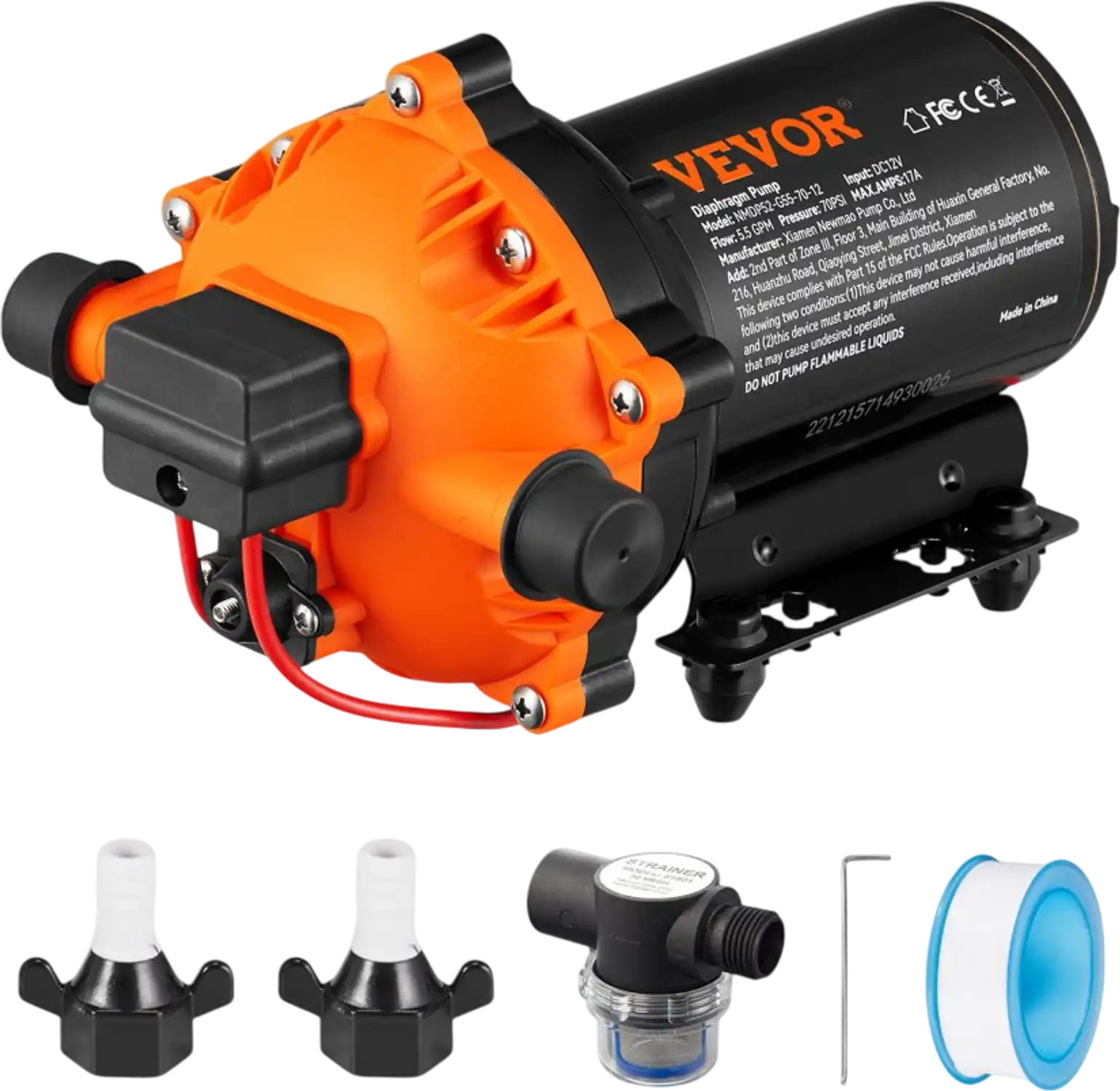 Vevor Diaphragm Pump 12V DC 5.5 GPM 70 PSI Self-Priming Water Pressure Pump New