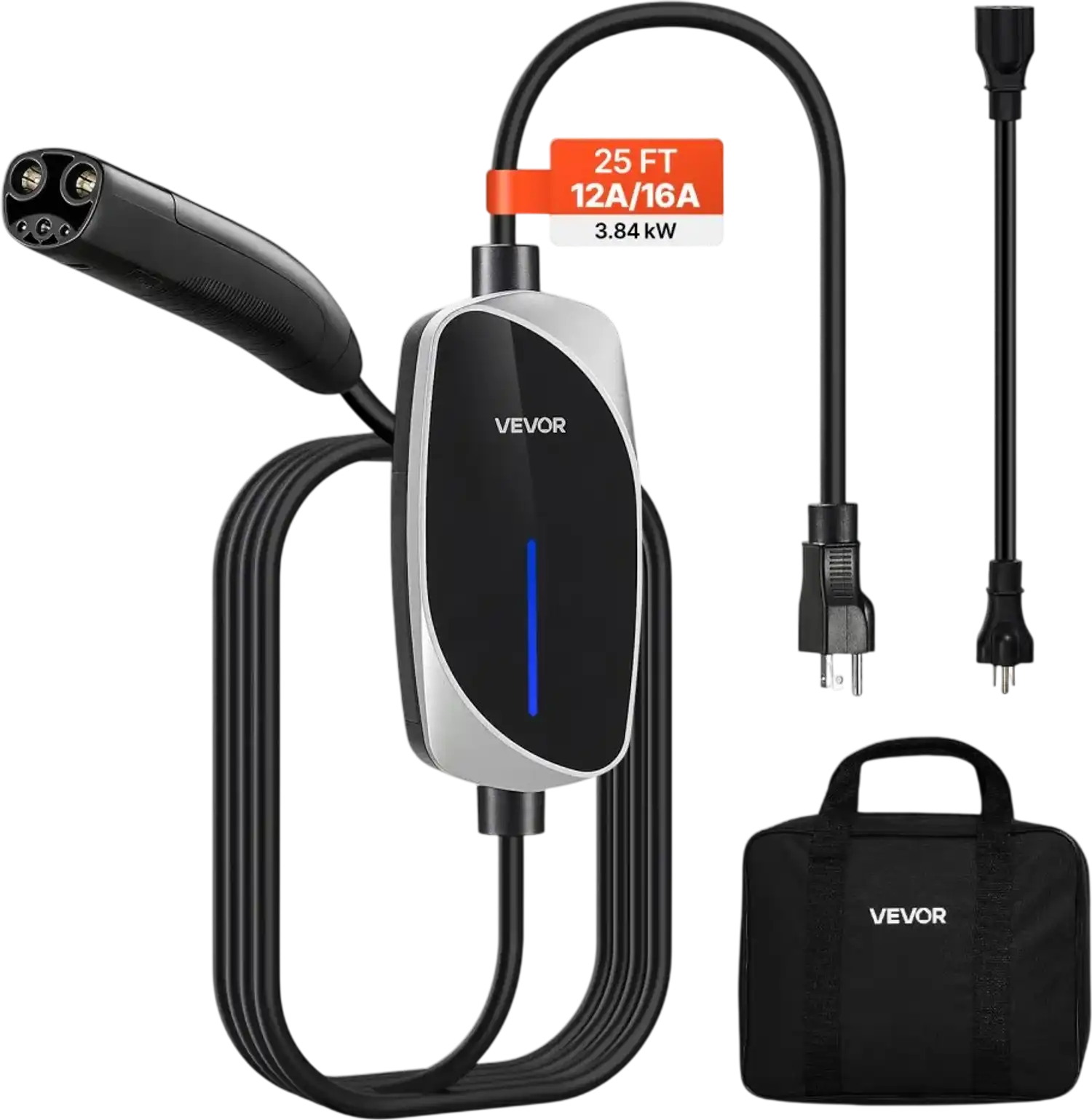 Vevor EV Charger Level 1/2 Portable Tesla Charger 16A 25' Cable 120V-240V New