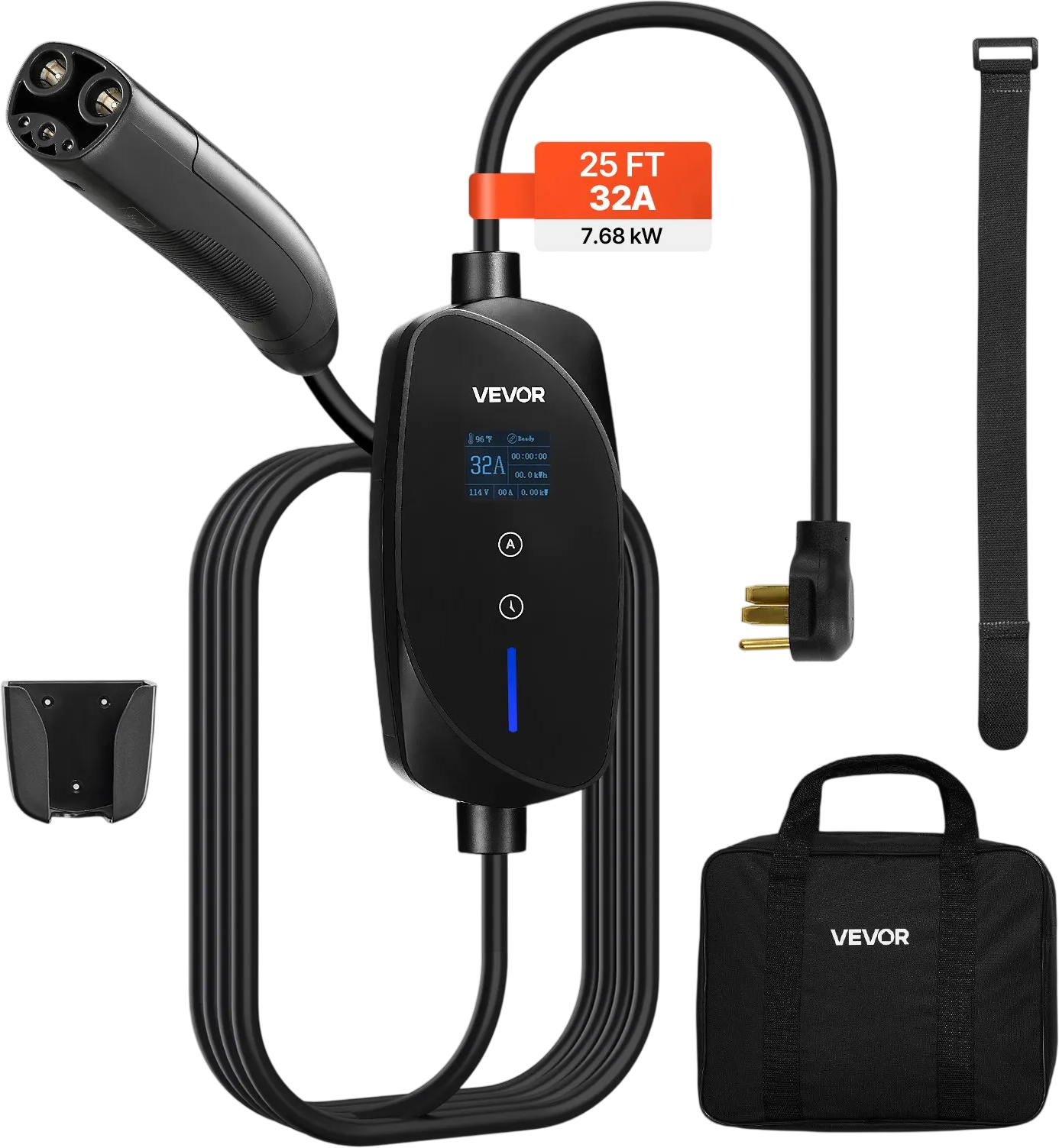 Vevor Level 2 EV Charger 32A Adjustable Current LCD Display with NACS Tesla Connector 240V New