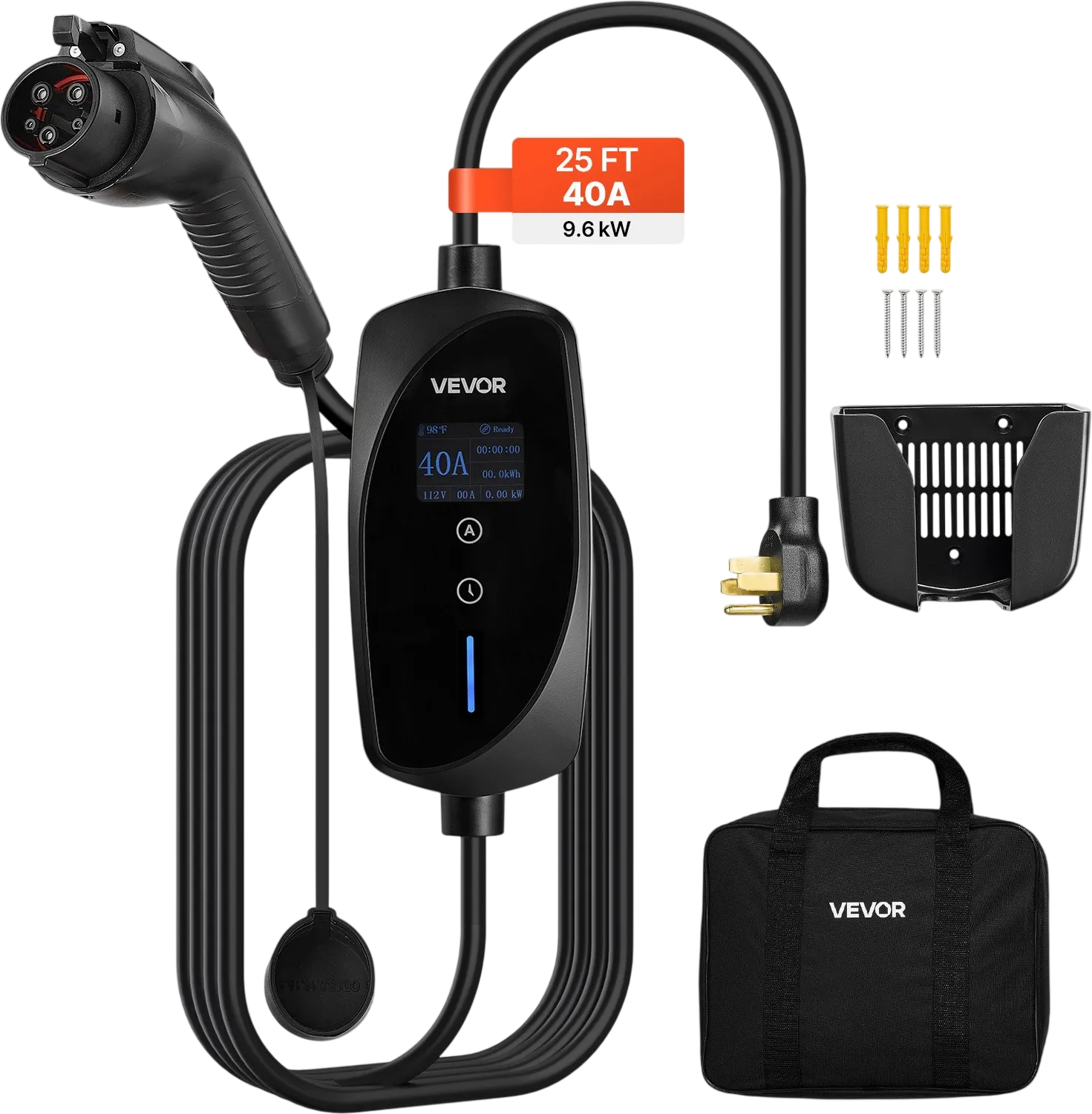 Vevor Level 2 EV Charger 40A Adjustable Current LCD Display with SAE J1772 Connector 240V New
