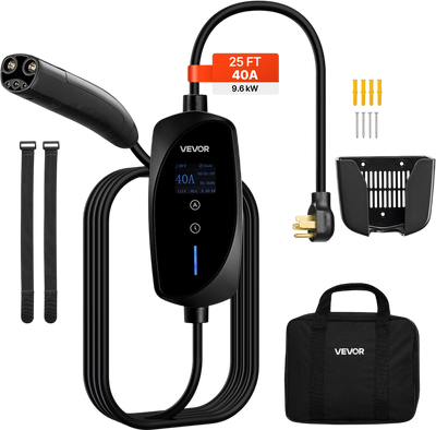 VEVOR Level 2 Tesla Charger, 40 Amp Adjustable Current, 240V Portable Home Electric Car EV Charger with 25 ft Charging Cable, NEMA 14-50P Plug, LCD Display, NACS Connector, for Tesla Model Y/X/3/S