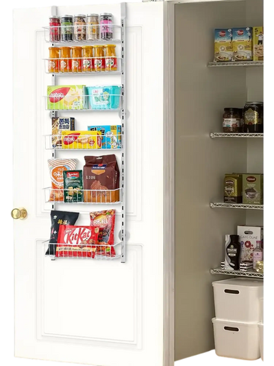 VEVOR Over the Door Pantry Organizer, 6-Tier Pantry Organization and Storage, Heavy-Duty Steel Hanging Spice Rack, Adjustable Wall Seasoning Shelves, for Home Kitchen Laundry Room Bathroom, White