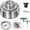 VEVOR 4 Inch Wood Lathe Chuck, 4-Jaw, Self-Centering Wood Turning Chuck Set with 1" x 8TPI Thread & Adapter, Round Jaws, Step Jaws, Thickened Nickel-Plated, High-Hardness Steel, for Woodworking Lathe