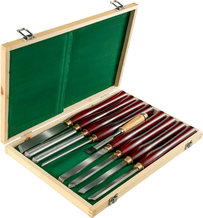 VEVOR 8-Piece Wood Lathe Chisel Kit, HSS Steel Blades, Woodworking Turning Tools with Wooden Storage Case, Ideal for Wood, Root, and Furniture Carving - Red