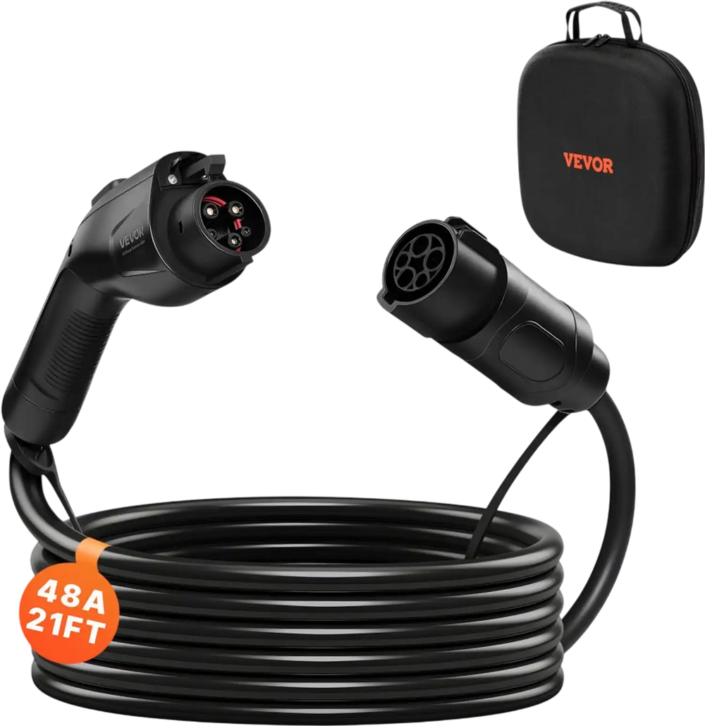 VEVOR EV Charger Extension Cable, 48Amp 21 ft J1772 Extension Cord Compatible with 120V-240V SAE J1772 Electric Vehicle Chargers, Level 1/Level 2 IP66 Heavy Duty Car Charging Cable with Carrying Bag