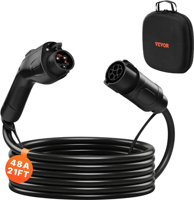 VEVOR EV Charger Extension Cable, 48Amp 21 ft J1772 Extension Cord Compatible with 120V-240V SAE J1772 Electric Vehicle Chargers, Level 1/Level 2 IP66 Heavy Duty Car Charging Cable with Carrying Bag