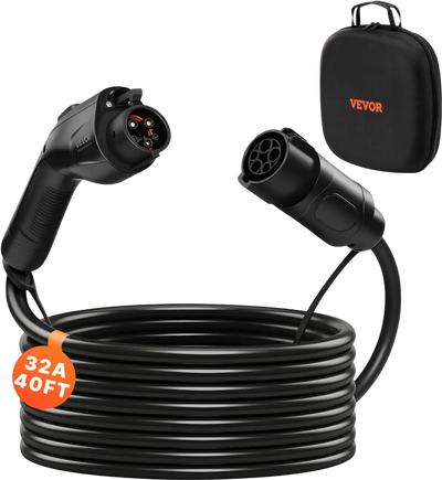 VEVOR EV Charger Extension Cable, 32Amp 40 ft J1772 Extension Cord Compatible with 120V-240V SAE J1772 Electric Vehicle Chargers, Level 1/Level 2 IP66 Heavy Duty Car Charging Cable with Carrying Bag