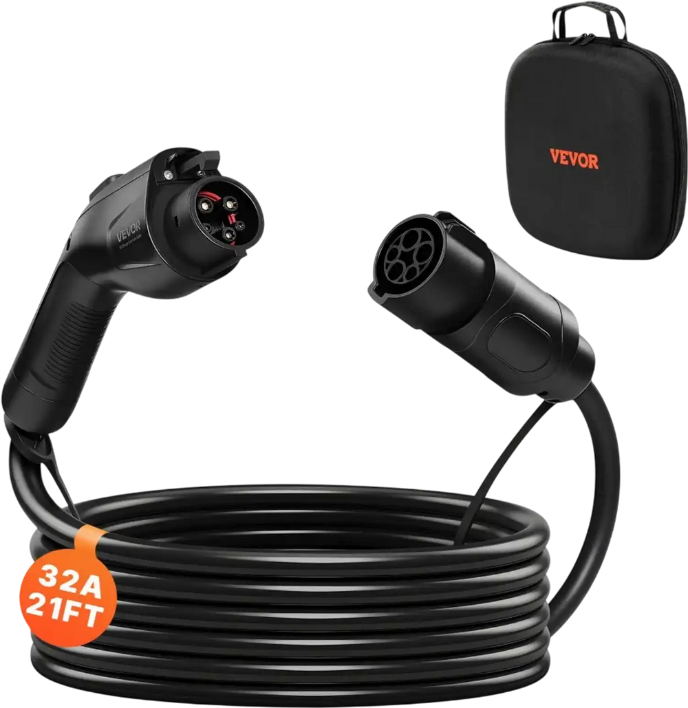 VEVOR EV Charger Extension Cable, 32Amp 21 ft J1772 Extension Cord Compatible with 120V-240V SAE J1772 Electric Vehicle Chargers, Level 1/Level 2 IP66 Heavy Duty Car Charging Cable with Carrying Bag
