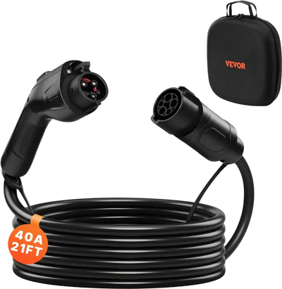 VEVOR EV Charger Extension Cable, 40Amp 21 ft J1772 Extension Cord Compatible with 120V-240V SAE J1772 Electric Vehicle Chargers, Level 1/Level 2 IP66 Heavy Duty Car Charging Cable with Carrying Bag