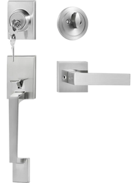 VEVOR Front Door Handle and Deadbolt Set, Square Entry Handle Set with Lever, Single Cylinder, Adjustable Hole Space, Reversible for Right and Left Handed Entrance and Front Doors, Satin Nickel