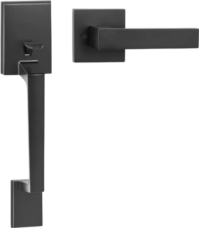 VEVOR Front Door Handle, Square Entry Handle Set with Lever, No Lock, Adjustable Hole Space, Zinc Alloy Die-Casting, Reversible for Right and Left Handed Entrance and Front Doors, Matte Black