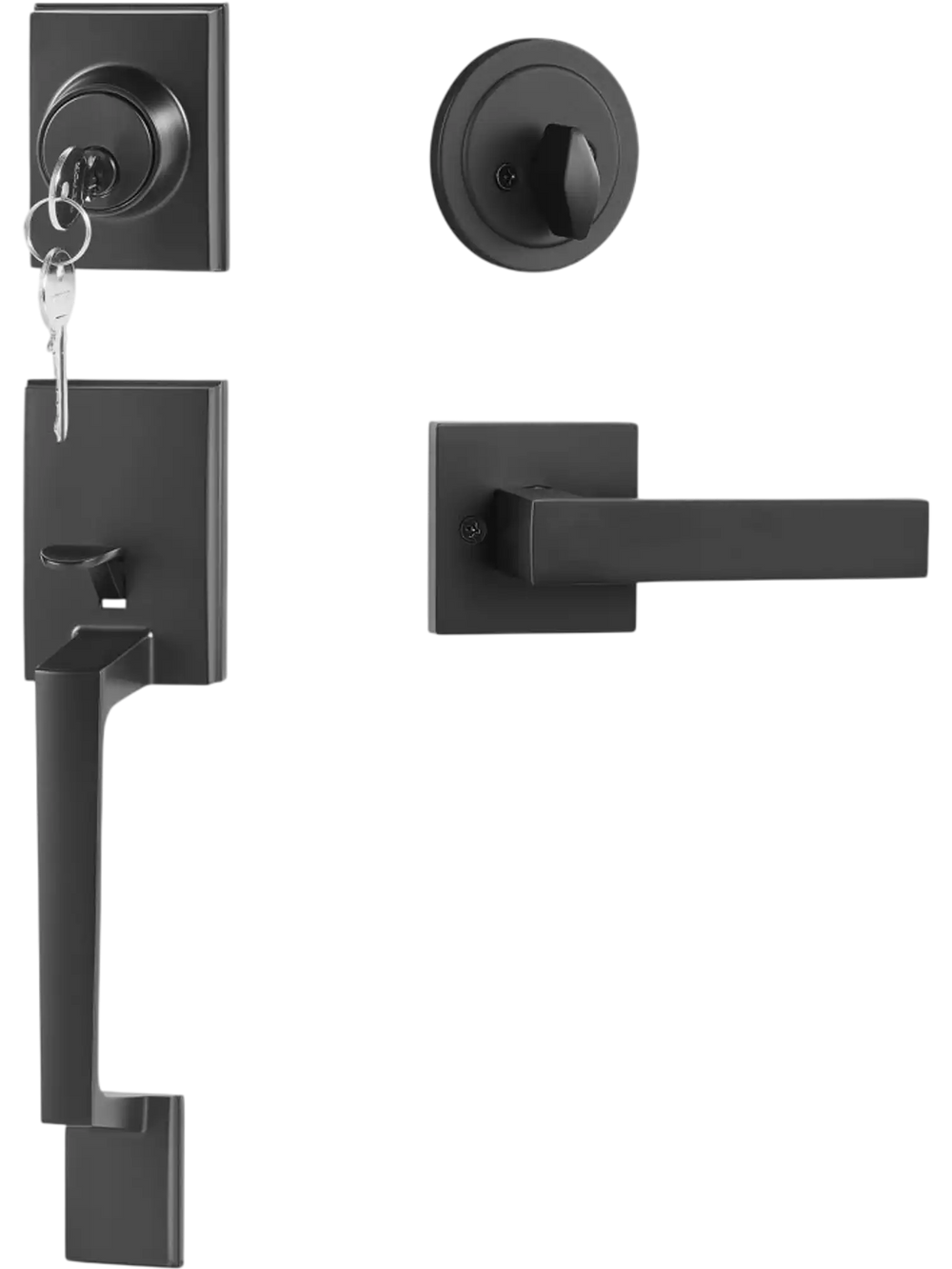 VEVOR Front Door Handle and Deadbolt Set, Square Entry Handle Set with Lever, Single Cylinder, Adjustable Hole Space, Reversible for Right and Left Handed Entrance and Front Doors, Matte Black