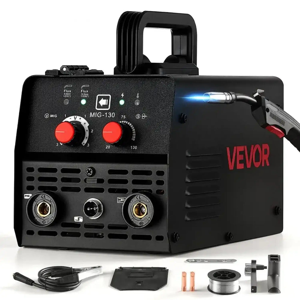 VEVOR MIG Welder, 130Amp Gasless Flux Core Welder Machine, 110V Synergic Mig Welding Machine, Portable Mig Welder with IGBT Inverter Technology for Metal Fabrication, Home Repair & DIY Projects