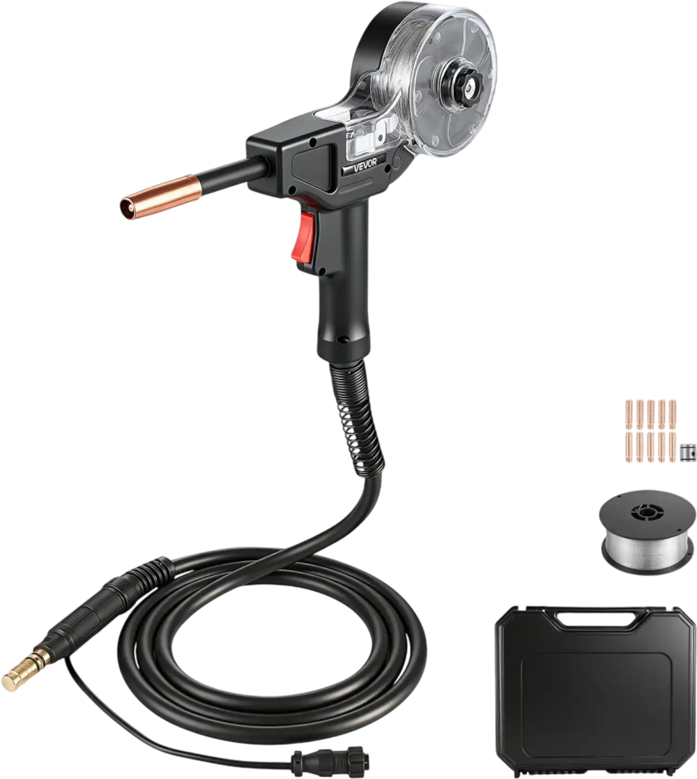 VEVOR 130Amp Spool Gun with 10FT Cable, Replacement for Lincoln Magnum 100SG K2532-1 - with 11PCS Mig Welding Contact Tips, ER4043 0.035" Aluminum Mig Welding Wire & Toolbox