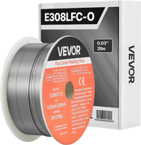 VEVOR Flux Core MIG Welding Wire, E308LFC-O 0.03-inch 2 LBS, Gasless Stainless Steel Welding Wire with Low Spatter for All Position Arc Welding, Self-Shielded for Outdoor Use