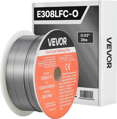 VEVOR Flux Core MIG Welding Wire, E308LFC-O 0.03-inch 2 LBS, Gasless Stainless Steel Welding Wire with Low Spatter for All Position Arc Welding, Self-Shielded for Outdoor Use