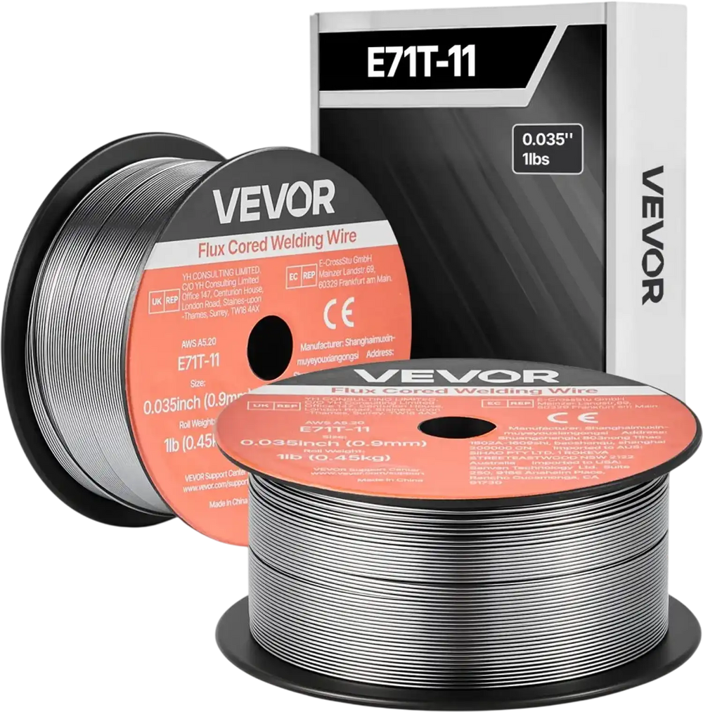 VEVOR Flux Core MIG Welding Wire, E71T-11 0.035-inch 1 LBS, Gasless Mild Steel Welding Wire with Low Spatter for All Position Arc Welding, Self-Shielded for Outdoor Use (Pack of 2 Rolls)