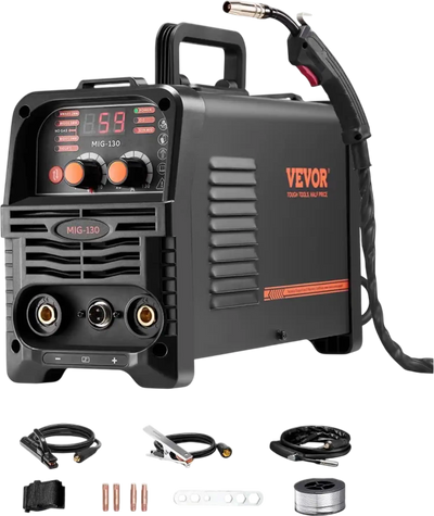 VEVOR MIG Welder, 130Amp Synergic Mig Welding Machine, 3-in-1 Flux Core MIG/Stick/Lift TIG Multi-Process Welder Machine, 110V Portable Mig Welder with IGBT Inverter Technology & Digital Display Screen