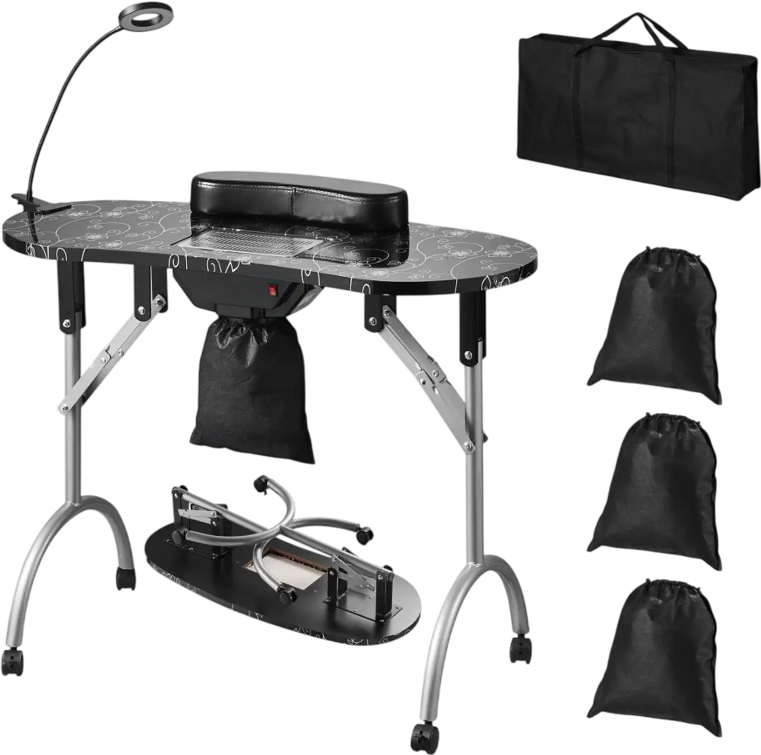 Vevor Manicure Table Portable Foldable Nail Desk with Dust Collector LED Lamp New