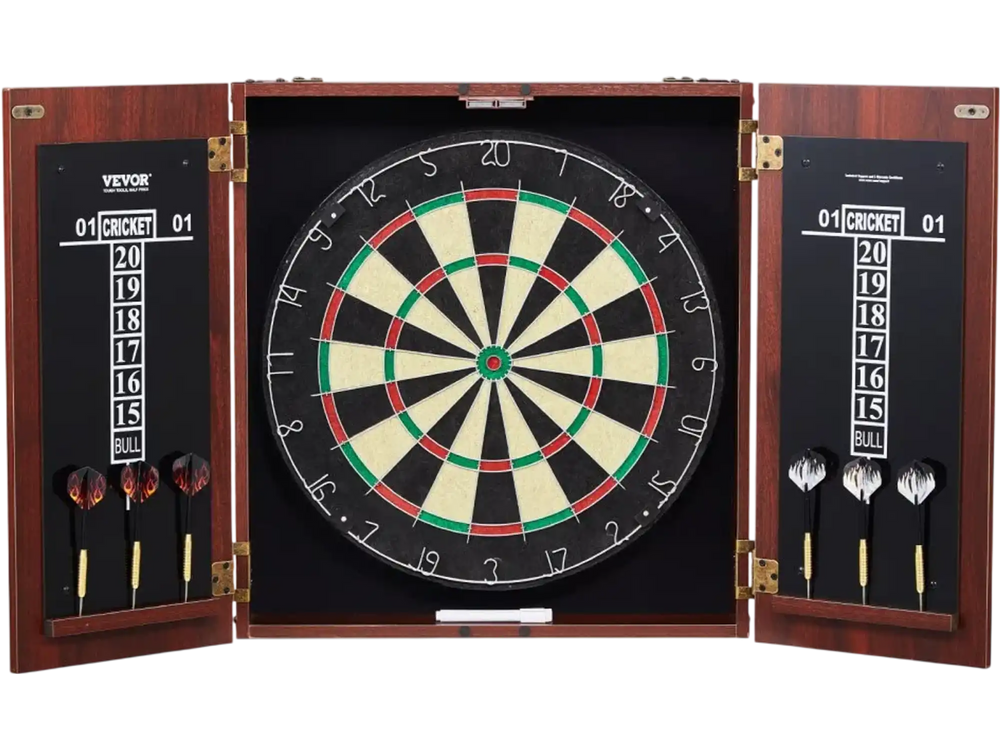 VEVOR Dartboard and Cabinet Set, Ready-to-Play Bundle Official Size Dartboard Cabinet, Steel Tip Dart Hideaway Cabinet, Features Easy Assembly, Complete with All Accessories, Perfect for Cricket Games