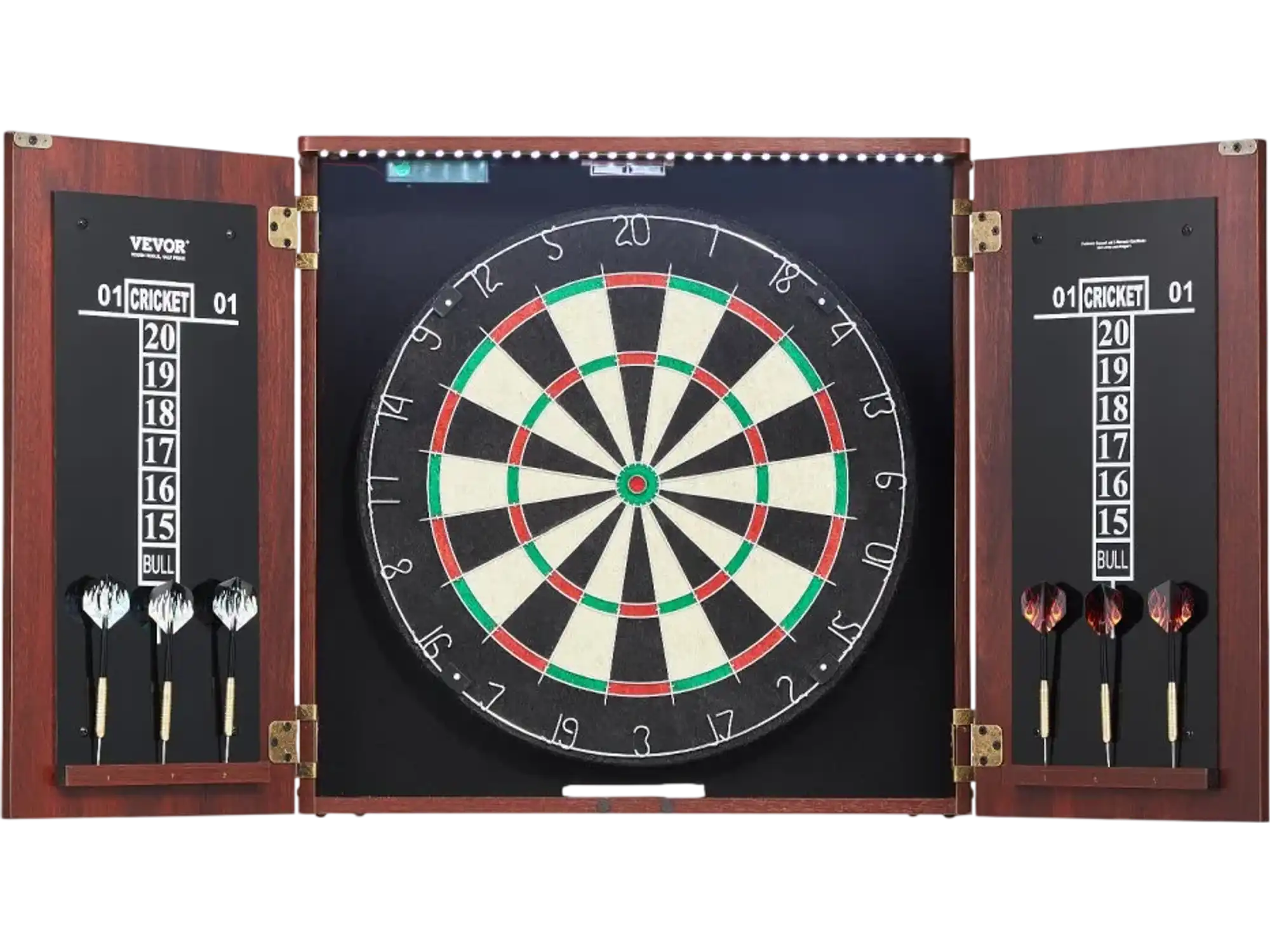 Vevor Dartboard Cabinet Set Official Size LED Steel Tip New