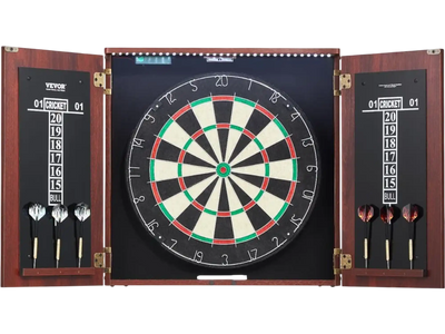 VEVOR Dartboard and Cabinet Set, Ready-to-Play Bundle Official Size Dartboard Cabinet, Steel Tip Dart Hideaway Cabinet, Features LED Light, Easy Assembly, Complete with All Accessory, for Cricket Game