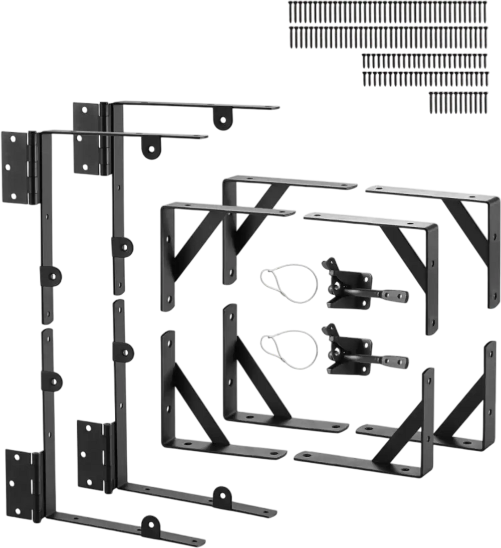 VEVOR Gate Corner Brace Bracket, 2 Sets, Anti Sag Gate Frame Hardware Kit, Gate Frame Brace Bracket with Latch Lock, Screws, for Shed Doors, Corral Gates, Driveway Gates, Wood Windows, Iron, Black